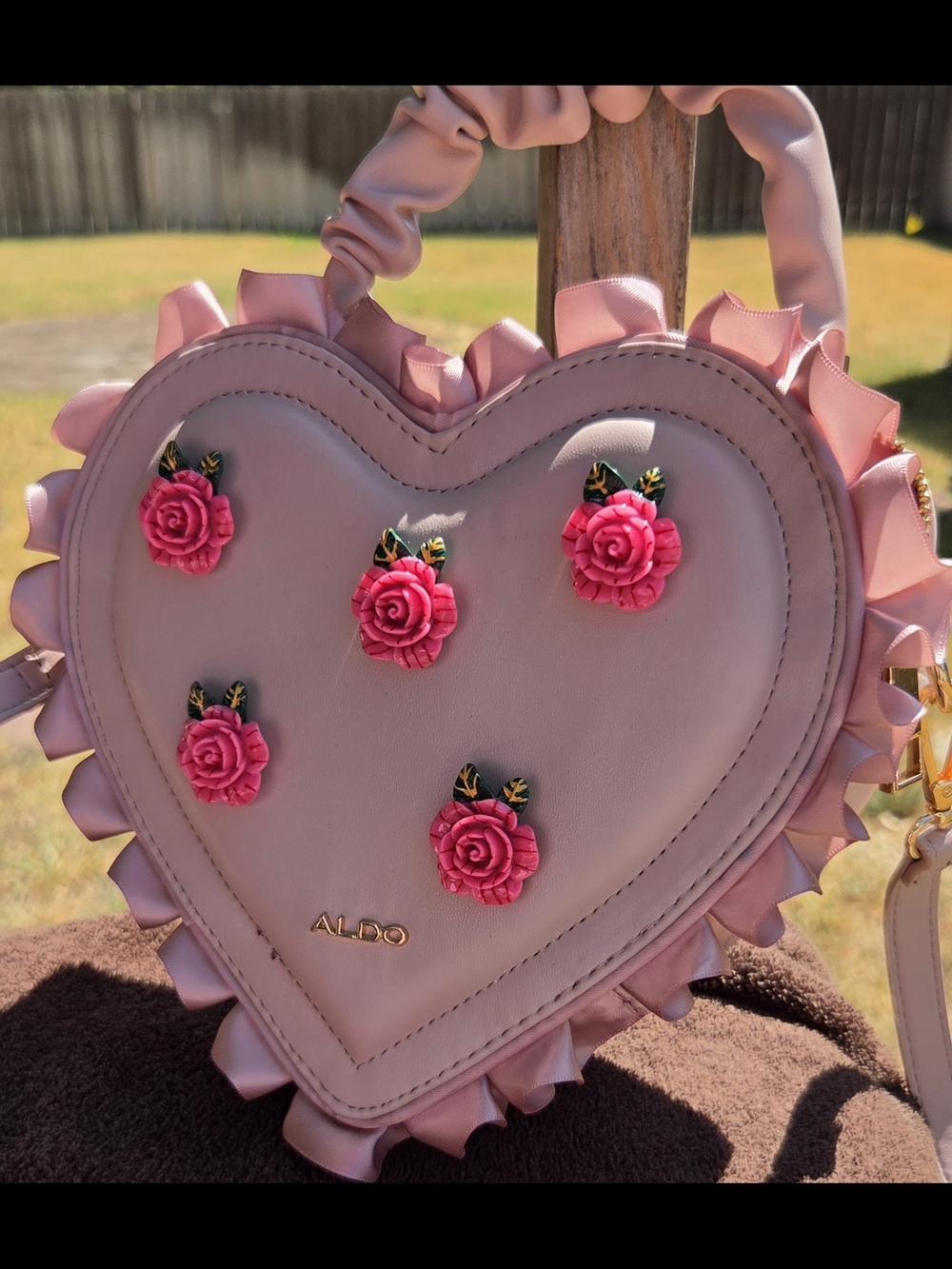 ALDO Pink Heart-Shaped Floral Appliqué Crossbody Bag